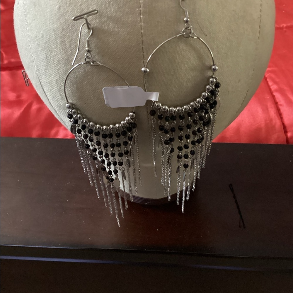 Black and Silver Dangle Earrings